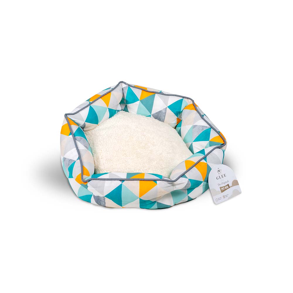 GLEE ΚΡΕΒΑΤΙ ΕΞΑΓΩΝΟ GRAPHIC ΤΥΡΚΟΥΑΖ ΛΕΥΚΟ Small 53x53x18cm