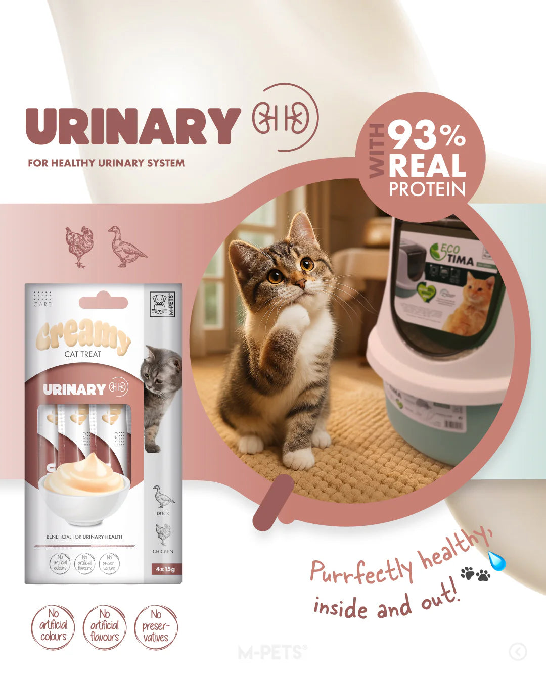 M-Pets Urinary Κρέμα με Πάπια & Κοτόπουλο 60gr (4x15gr)