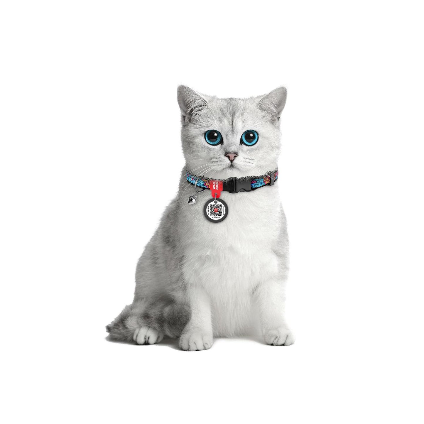 WAUDOG NYLON Collar with QR passport " Summer" Plastic Fastex, Elastic Insert & Bell