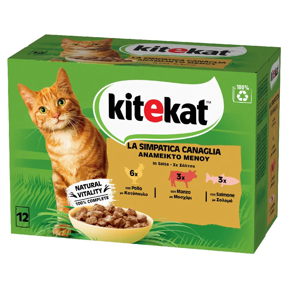 KITEKAT® Adult Πλήρης Υγρή Τροφή Γάτας, Ανάμεικτο Μενού σε Σάλτσα Multipack 12x85gr