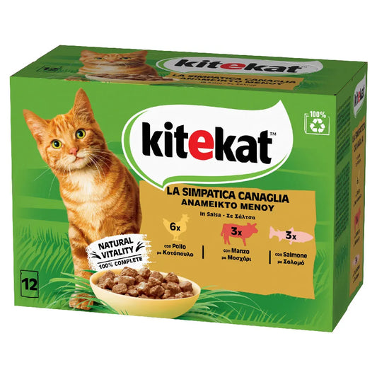 KITEKAT® Adult Πλήρης Υγρή Τροφή Γάτας, Ανάμεικτο Μενού σε Σάλτσα Multipack 12x85gr