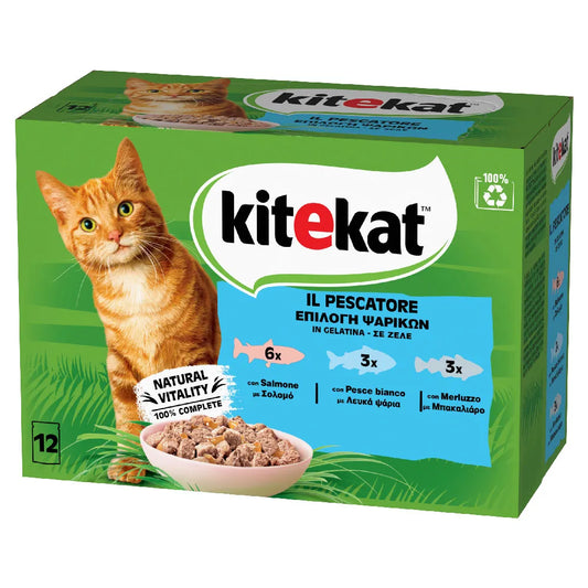 KITEKAT® Adult Πλήρης Υγρή Τροφή Γάτας, Επιλογή Ψαρικών σε Ζελέ Multipack 12x85g