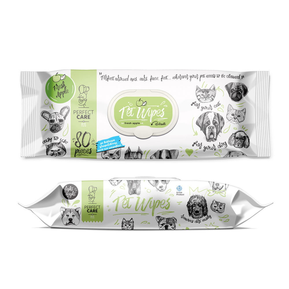 PERFECT CARE PET WIPES ΜΕ ΧΛΩΡΕΞΙΔΙΝΗ FRESH APPLE (80 μαντ.)