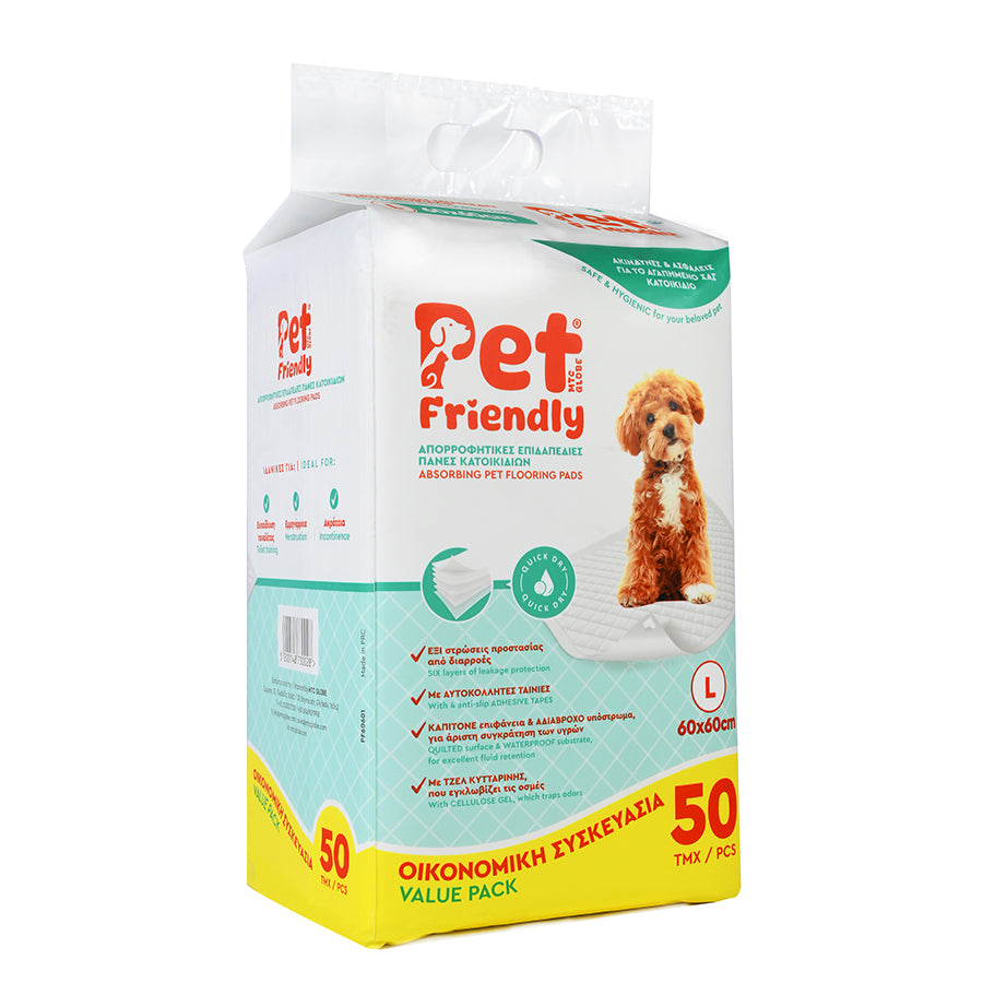 PET FRIENDLY Επιδαπέδιες Πάνες Κατοικίδιων 60×60 – ΜΕΓΕΘΟΣ L Economy Pack Πακέτο 50 τεμαχίων