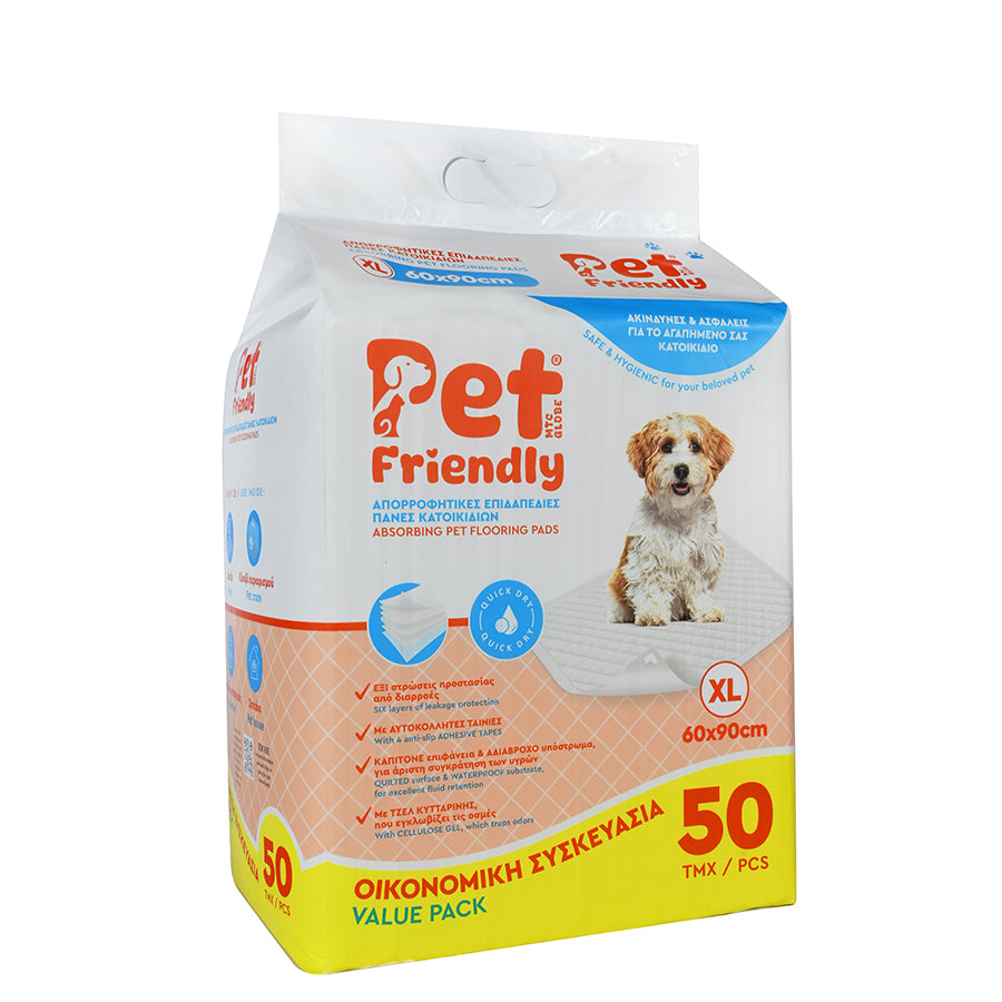 PET FRIENDLY Επιδαπέδιες Πάνες κατοικίδιων 60×90 – ΜΕΓΕΘΟΣ XL Economy Pack Πακέτο 50 τεμαχίων